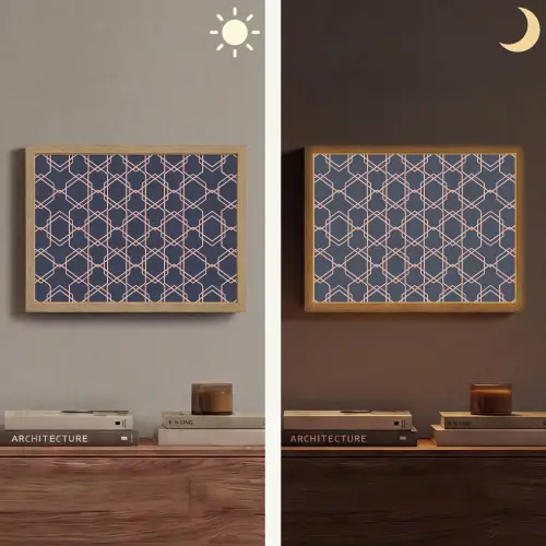 Modern - Patroon - Donkerblauw - Roze Light Box met batterij (Wandlamp) middel 907 -sfeer3