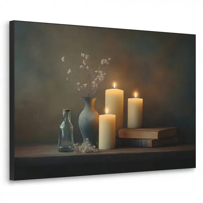 Kaarsen - Stilleven - Rustiek - Boeken Textielframe zwart klein -3d
