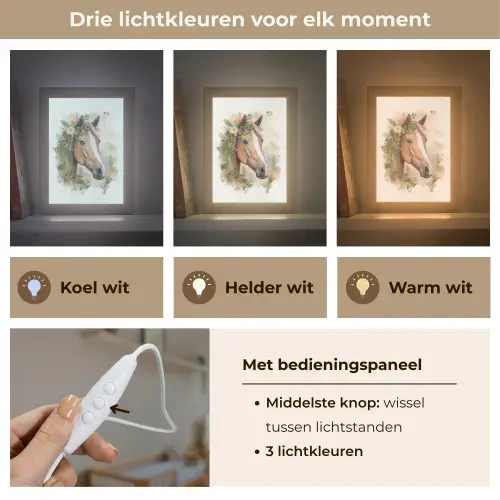 Paard - Bloemen - Natuur - Waterverf - Dieren Light Box met kabel klein -USP_lichtkleurNL