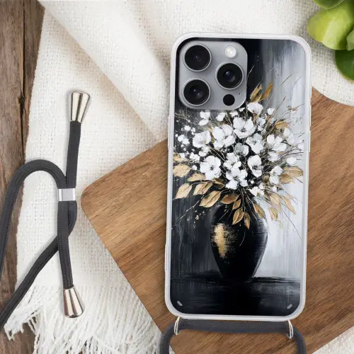 Bloemen - Wit - Vaas - Abstract Hoesje iPhone 16 Pro Max met koord klein -sfeer4