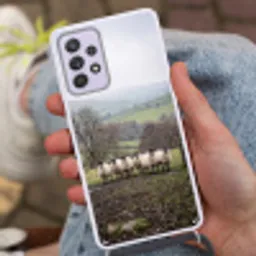 Schapen - Rij - Weide - Dieren - Platteland Hoesje Samsung Galaxy A52 5G met koord klein -sfeer3