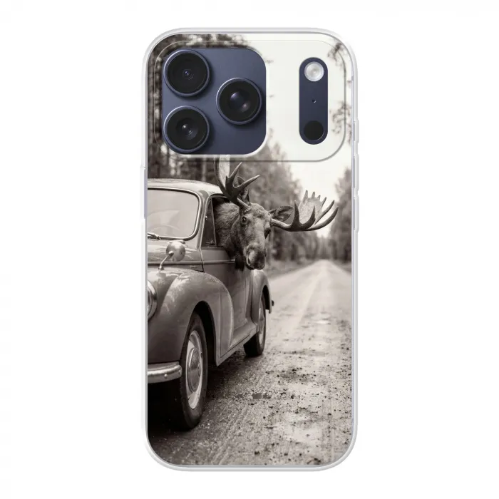 Eland - Auto - Gewei - Zwart - Wit Telefoonhoesje iPhone 17 Pro klein -3d