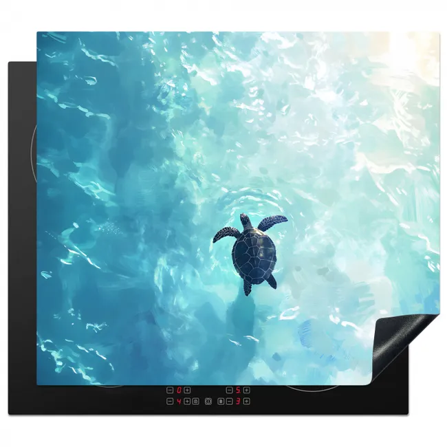 Schildpad - Zee - Blauw - Schittering Inductie beschermer vinyl 3mm middel -3d