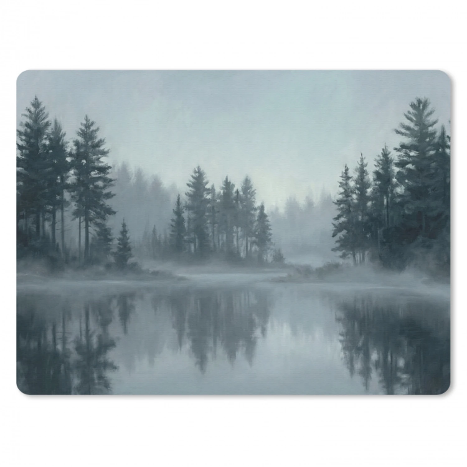 Bos - Meer - Mist - Natuur - Grijs muismat rubber klein -3d