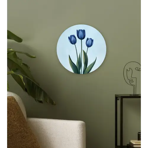 Tulpen - Blauw - Bladeren Wandcirkel plexiglas klein -sfeer3