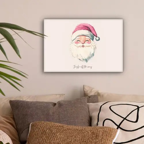 Kerstman - Kerst - Quote - Beige canvas 2cm klein -sfeer1