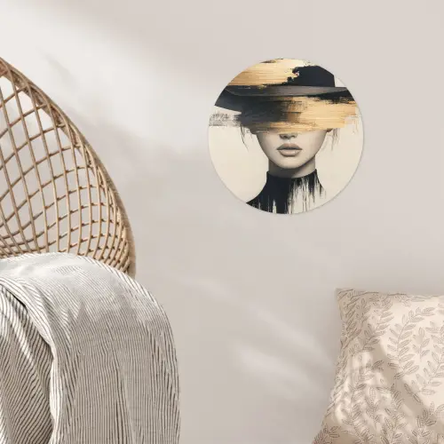 Vrouw - Hoed - Verf Wandcirkel behangsticker klein -sfeer4