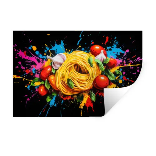 Spaghetti - Graffiti - Verf - Kleurrijk - Eten - Modern Muursticker klein -3d