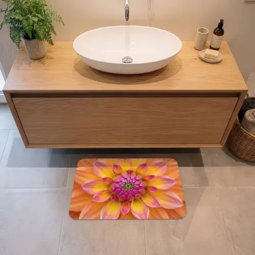 Dahlia - Bloem - Oranje Badmat klein -sfeer1