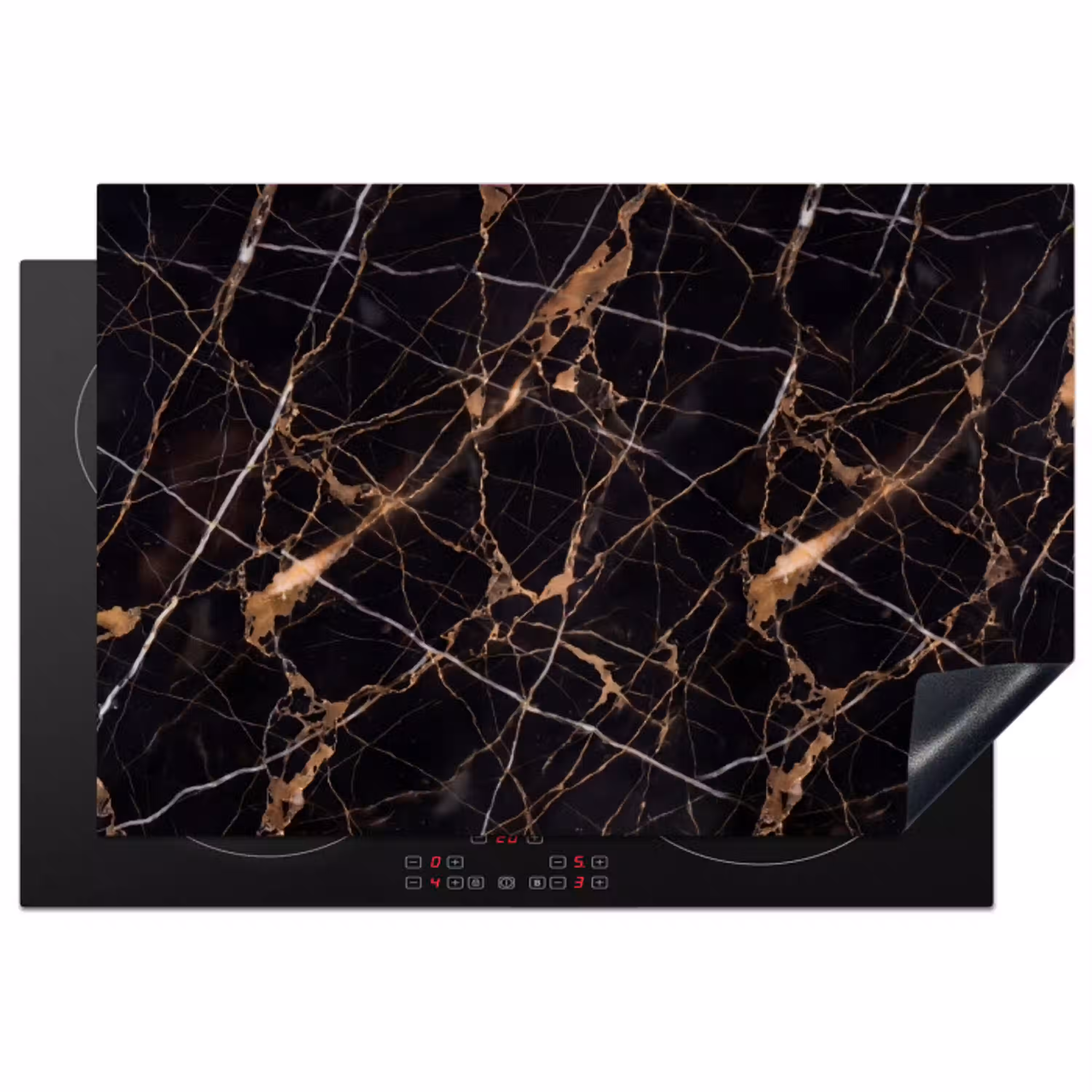Marmer - Goud - Abstract - Zwart Inductie beschermer vinyl 3mm klein -3d