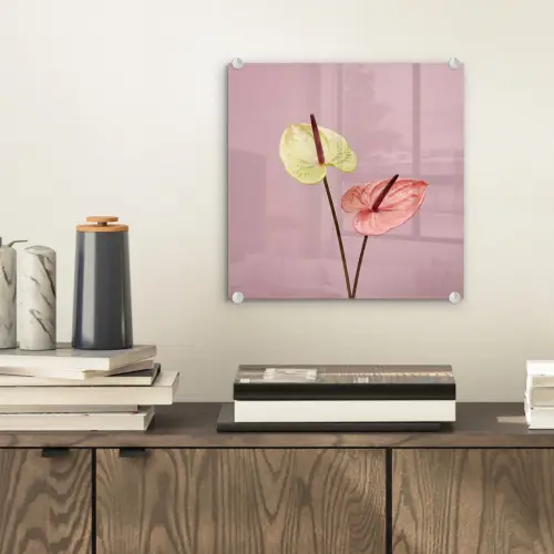 Bloemen - Anthuriums - Geel - Roze plexiglas 5mm klein -sfeer1