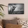 Koeien - Schotse hooglander - Natuur - Dieren - Zwart wit canvas 2cm klein -sfeer1