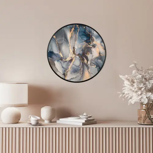 Marmer - Grijs - Blauw - Luxe - Goud Fotolijst rond zonder passe partout klein -sfeer3