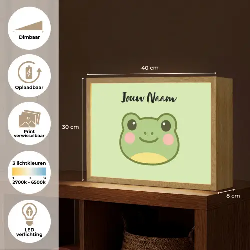 Kikker - Groen - Gezichtje Light Box met batterij (Wandlamp kind) middel -USP_websiteoverzichtNL