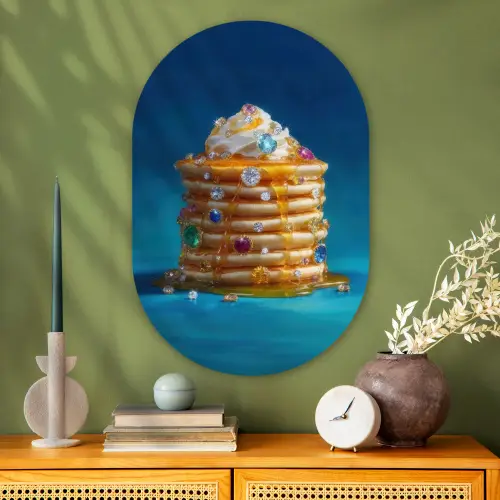 Pannenkoeken - Steentjes - Glitter - Slagroom Wandcirkel Ovaal Glas middel -sfeer2