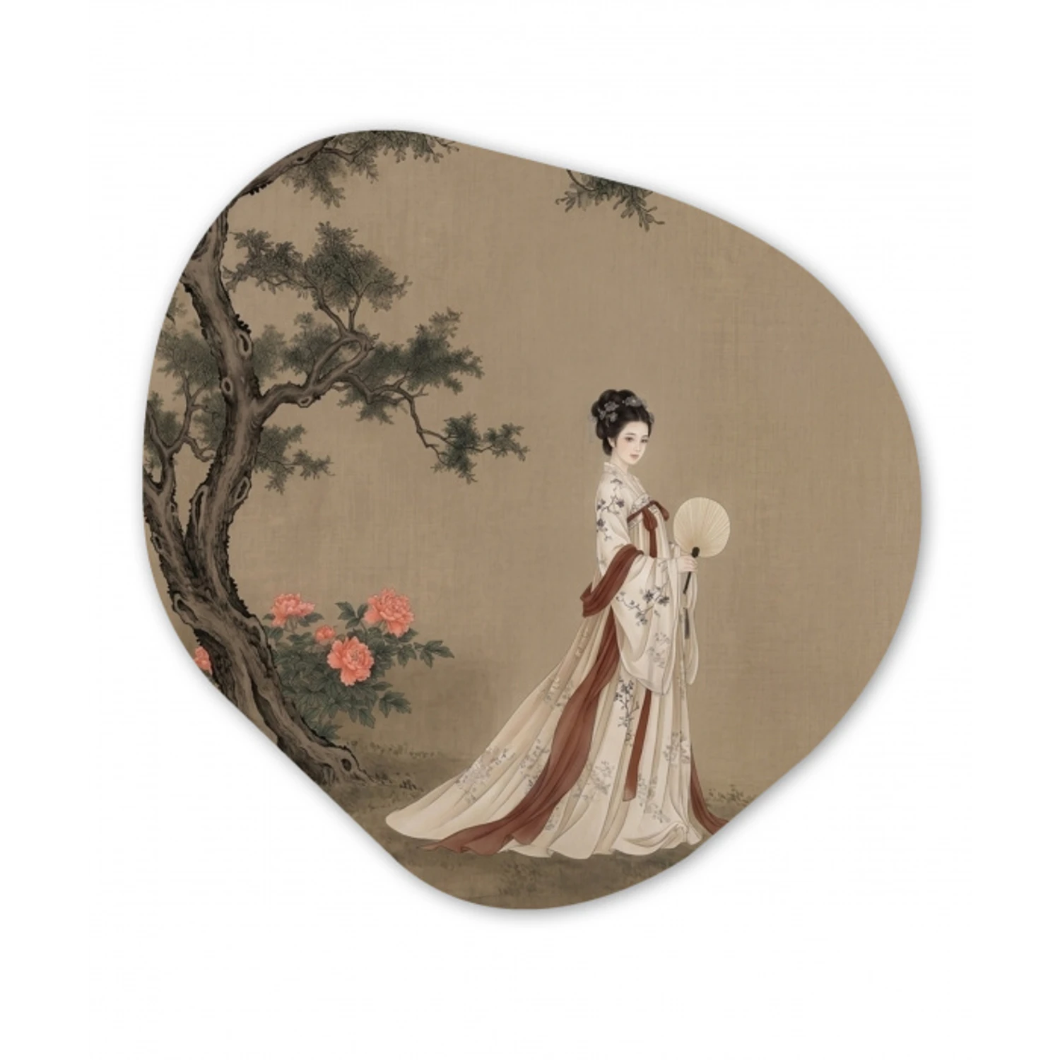 Vrouw - Azië - Kunst - Beige Wandcirkel Organisch Forex 3mm klein -3d