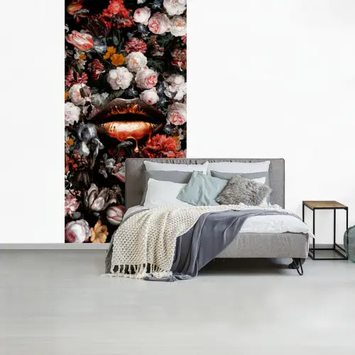 Lippen - Bloemen - Verf - Oranje - Kunst - Abstract - Oude meesters fotobehang vinyl groot -slaapkamer