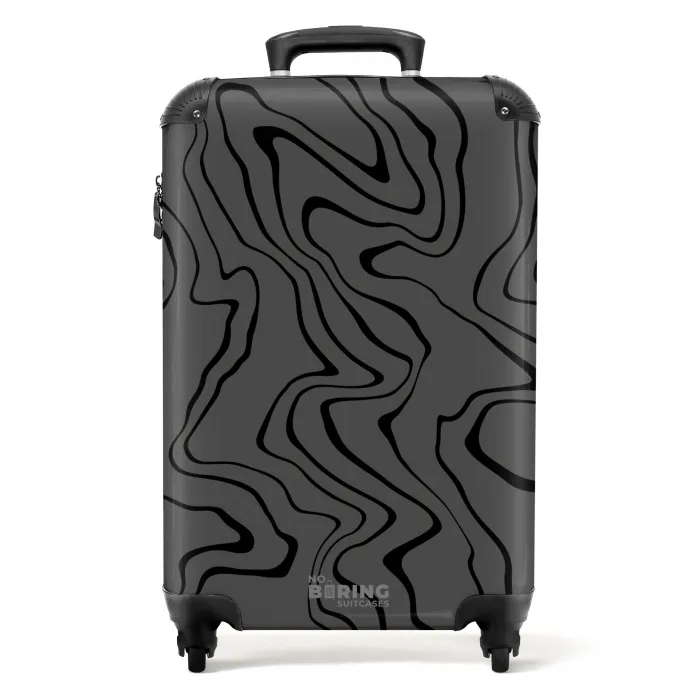 Grijze achtergrond met abstracte zwarte lijnen NBS - Handbagage koffer - Unisex middel -productfoto_recht
