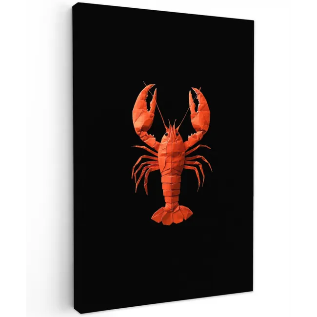 Kreeft - Papier - Origami papier - Rood Tuinposter op houten frame 2 cm dik klein -3d