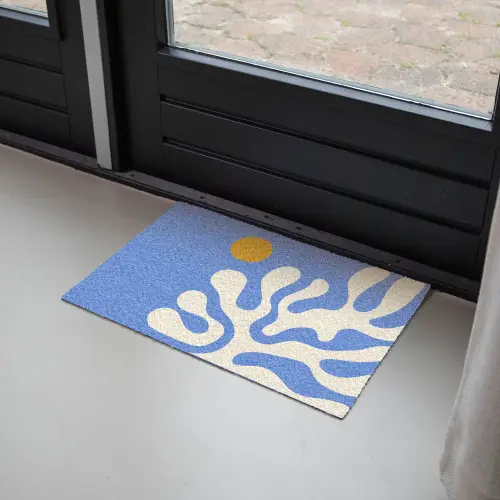 Minimalistisch - Organisch patroon - Blauw Deurmat klein -sfeer2