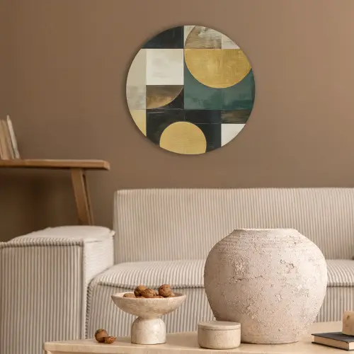 Abstract - Goud - Brons - Vormen - Geometrisch Akoestische PET Vilt - Rond klein -sfeer1