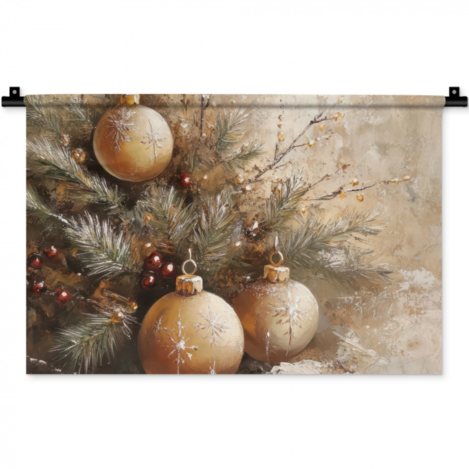 Kerst - Kerstballen - Beige - Goud Wandkleed katoen klein -zz3d