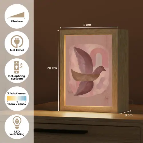 Illustratie - Vogels - Abstract - Roze Light Box met kabel (Tafellamp) klein -USP_NL