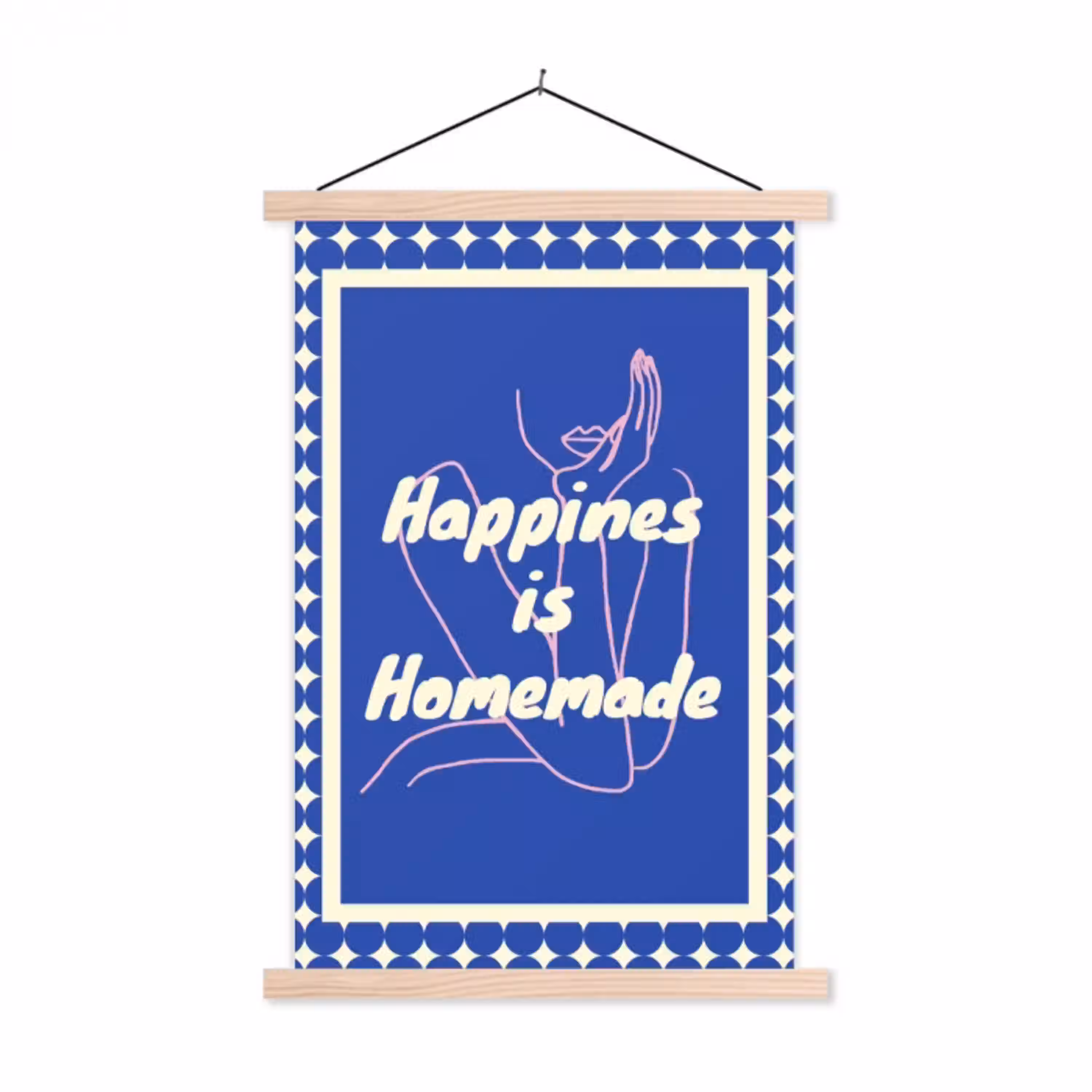 Lijntekening - Vrouw - Quote - Blauw textielposter latten blank klein -3d