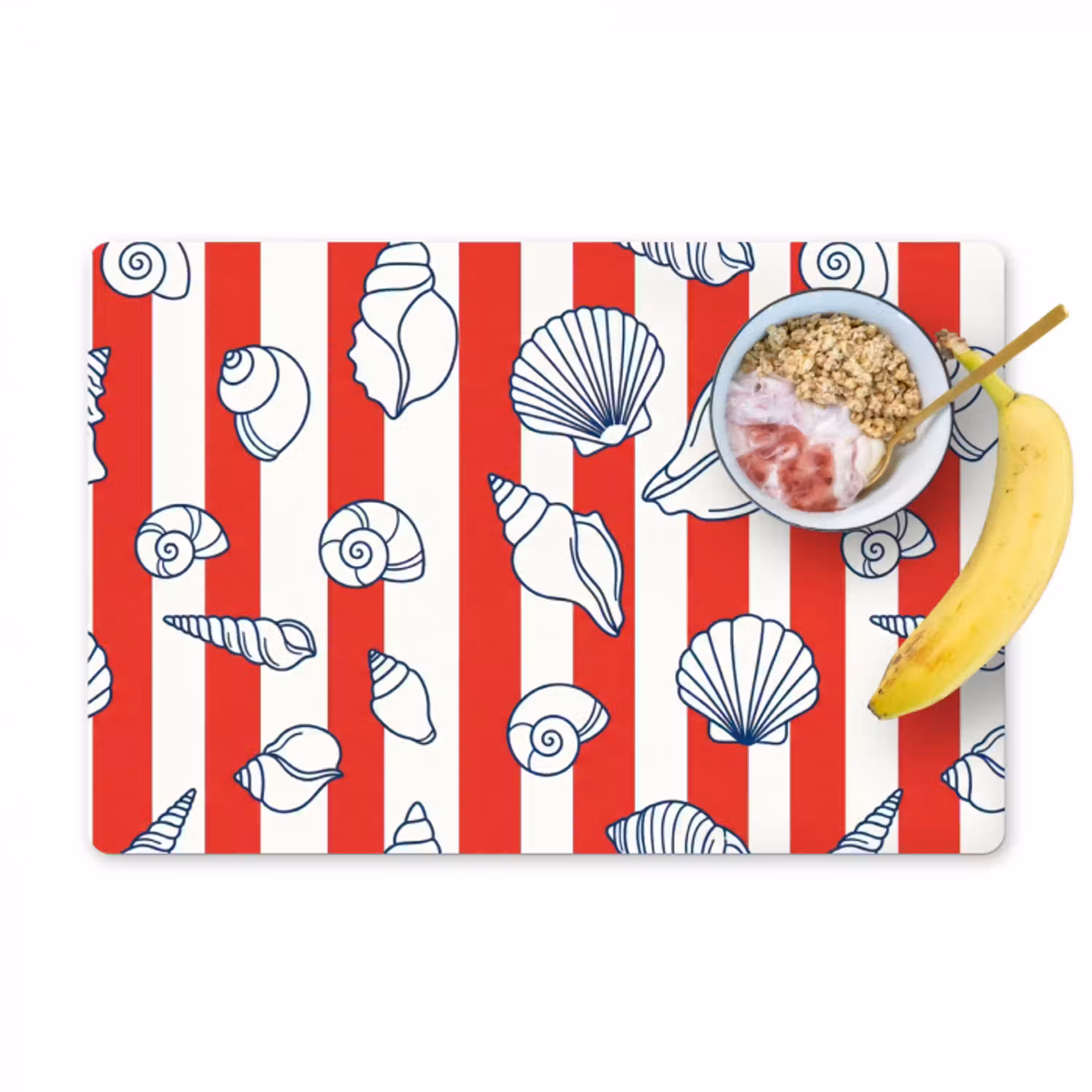 Schelp - Zeedieren - Zomer - Illustratie - Rood - Blauw Placemat vinyl groot -zzzproduct_Kitchenyeah-website
