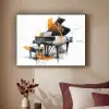 Piano - Oranje - Zwart - schets lijnen Textielframe zwart klein -sfeer1