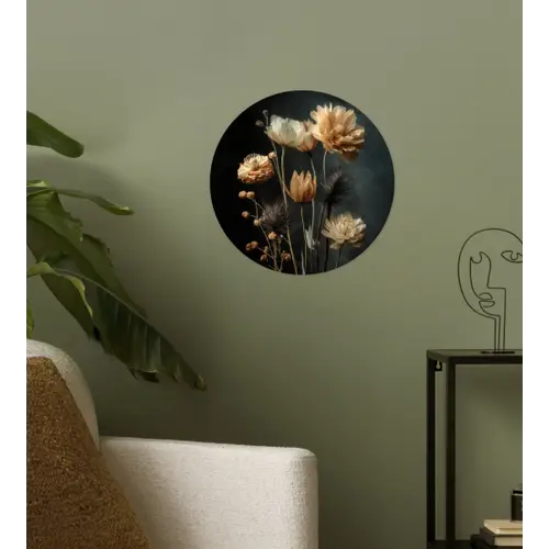 Boeket - Bloemen - Licht - Zwart Wandcirkel behangsticker klein -sfeer2