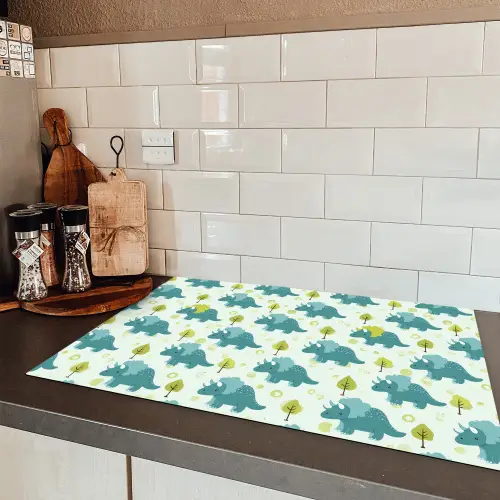 Triceratop - Blauw - Stippen - Boompjes Inductie beschermer vinyl 3mm klein -sfeer3