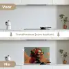 Vrouw - Kroon - Tomaat - Bascilicum - Zonnebril keuken achterwand spatscherm klein -voor_na_NL