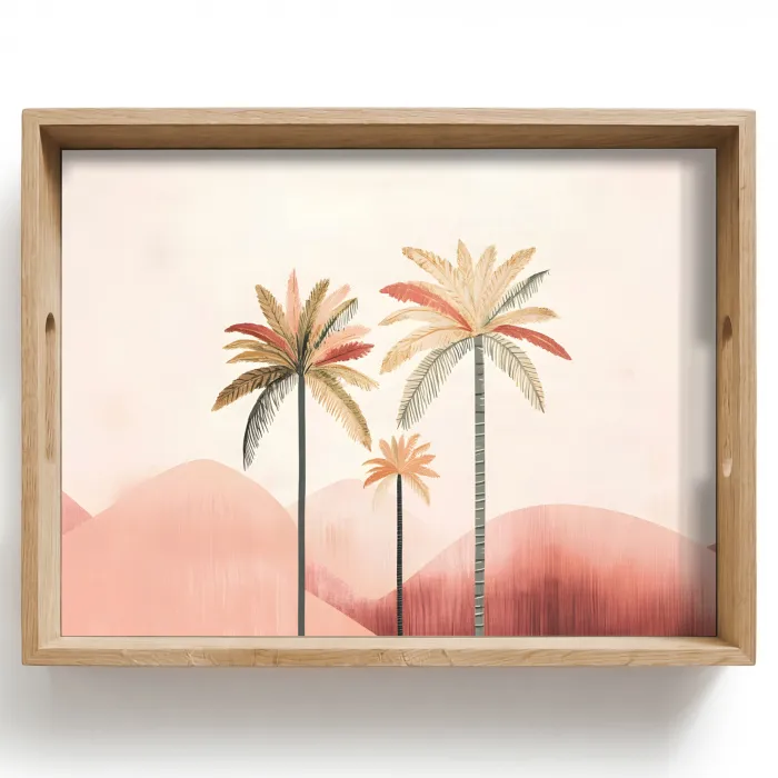 Palmbomen - Heuvels - Minimalistisch - Zachtroze Dienblad Rechthoek middel -z3d_shopping