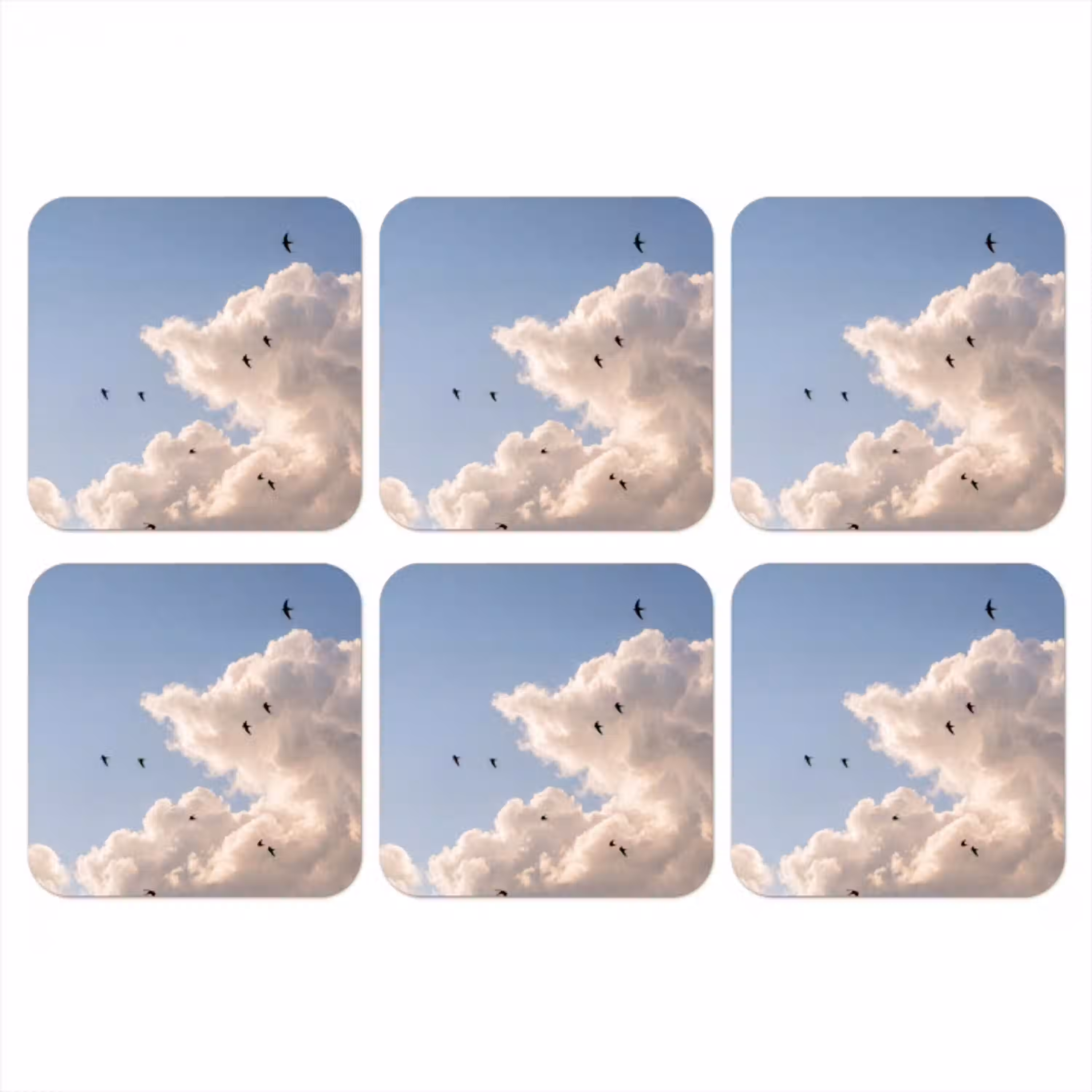 Vogel - Vlucht - Wolken - Natuur - Blauw onderzetter kurk middel -3d
