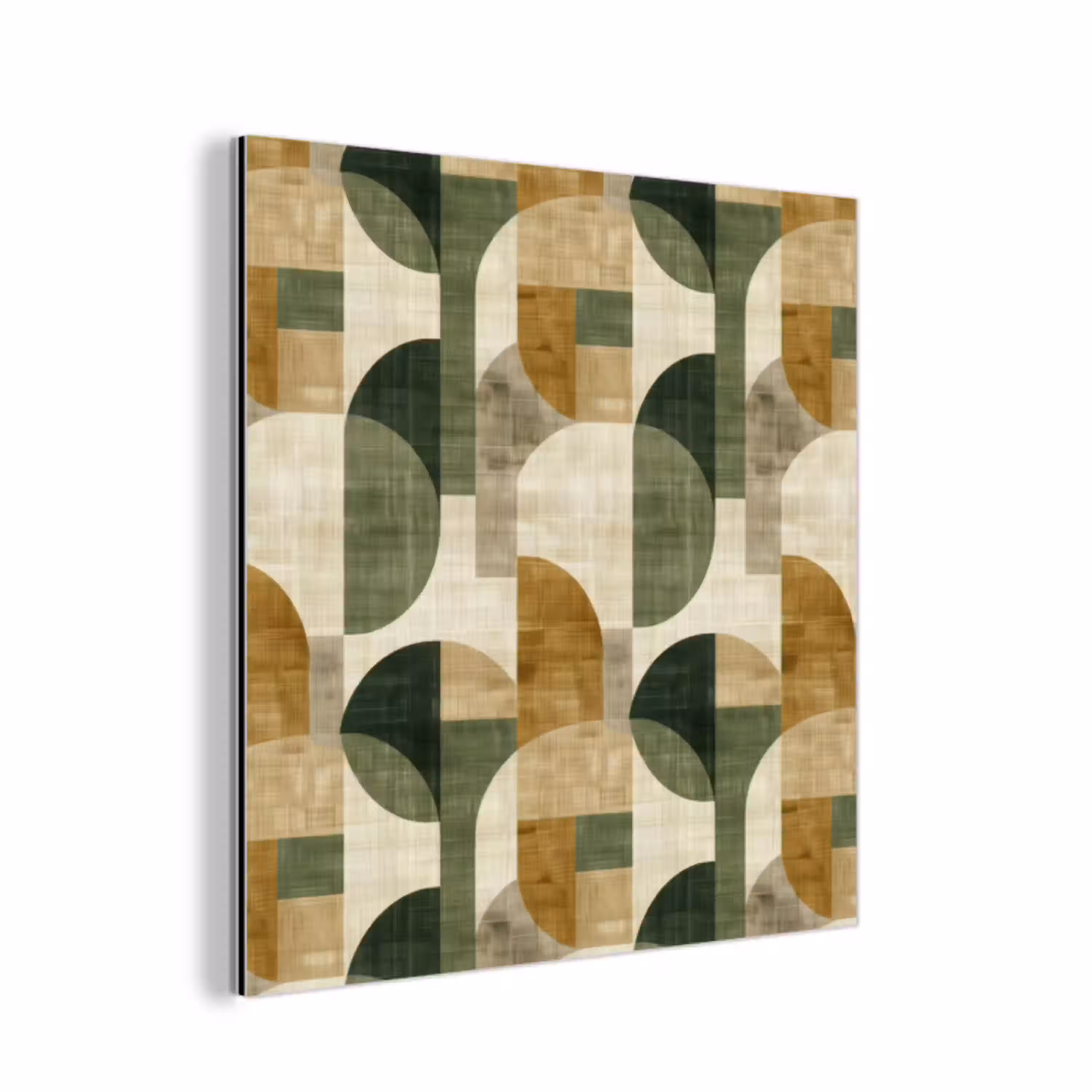 Olijfgroen - Geometrisch - Abstract - Mid-Century - Linnen - Patroon aluminium wit klein 46 -3d