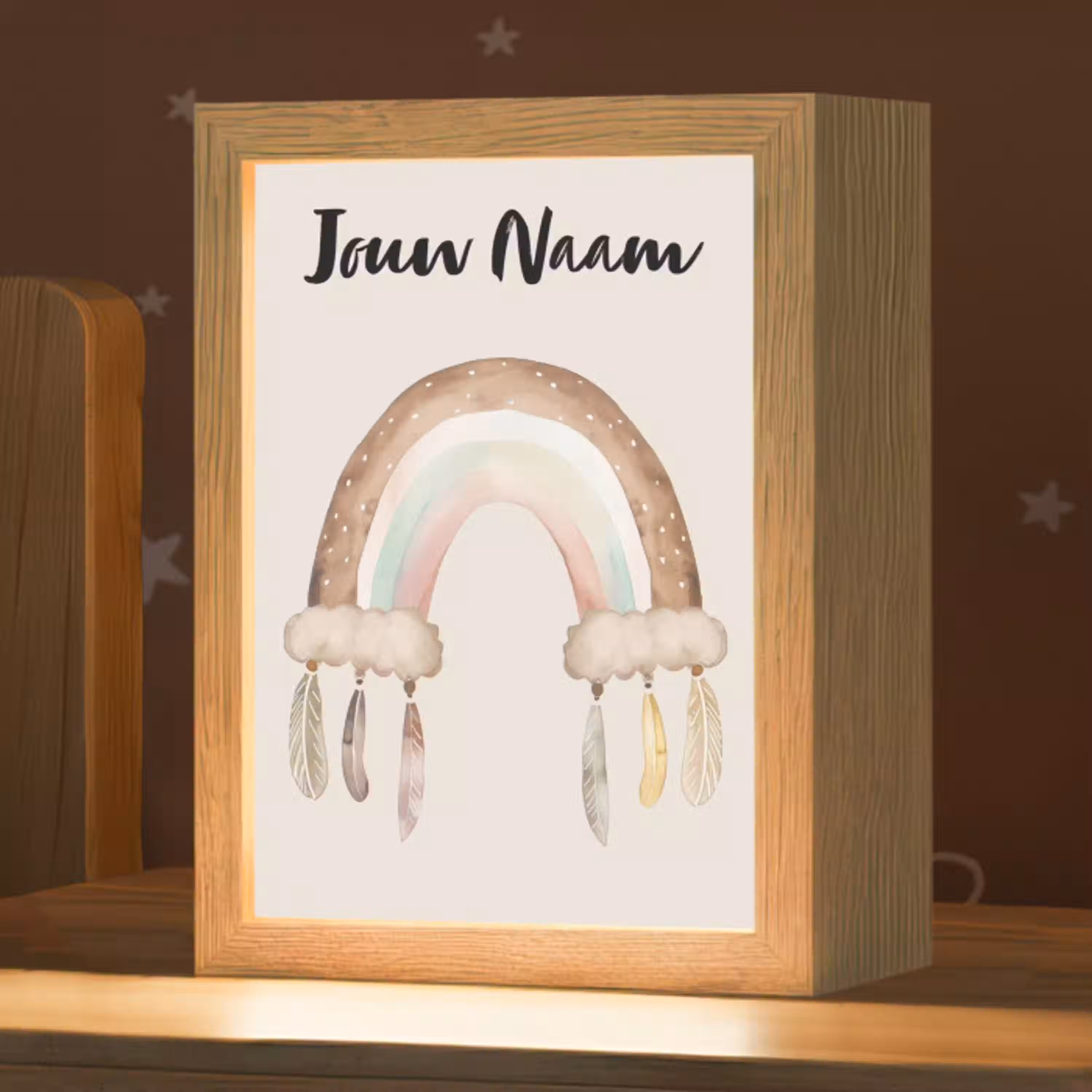 Regenboog - Bohemian - Boho - Pastel kleuren Light Box met kabel (Kinderlampje) klein -zzz_3d_website