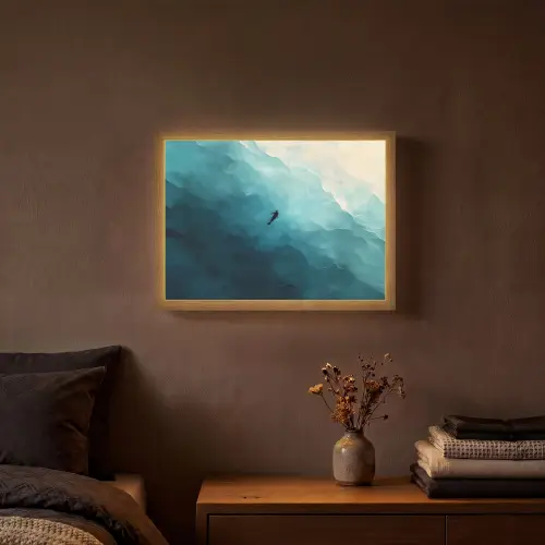 Zee - Silhouet - Abstract - Blauw Light Box met batterij (Wandlamp) middel -sfeer4