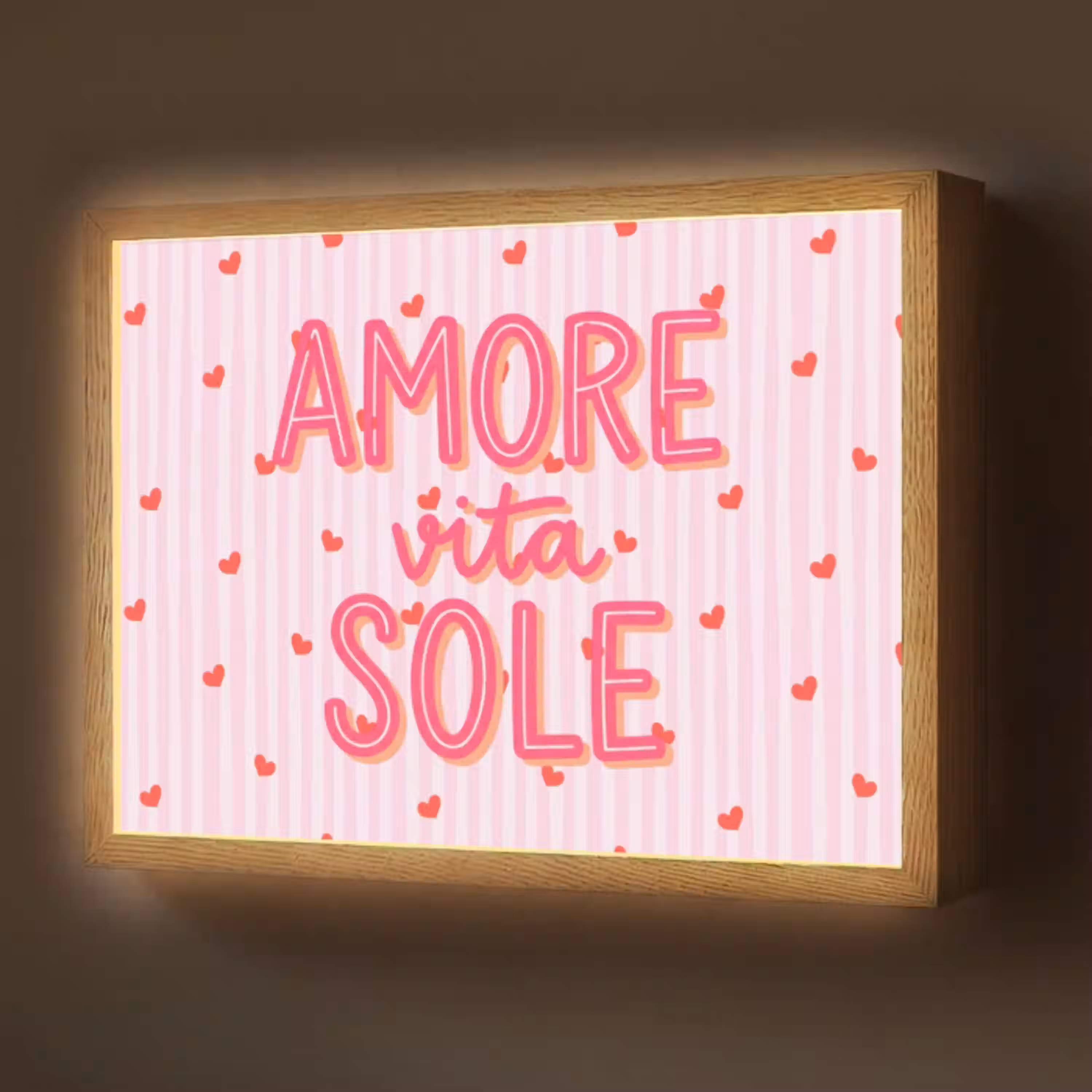Amore vita sole - Roze - Hartjes Light Box met batterij (Wandlamp) middel -z3d_website