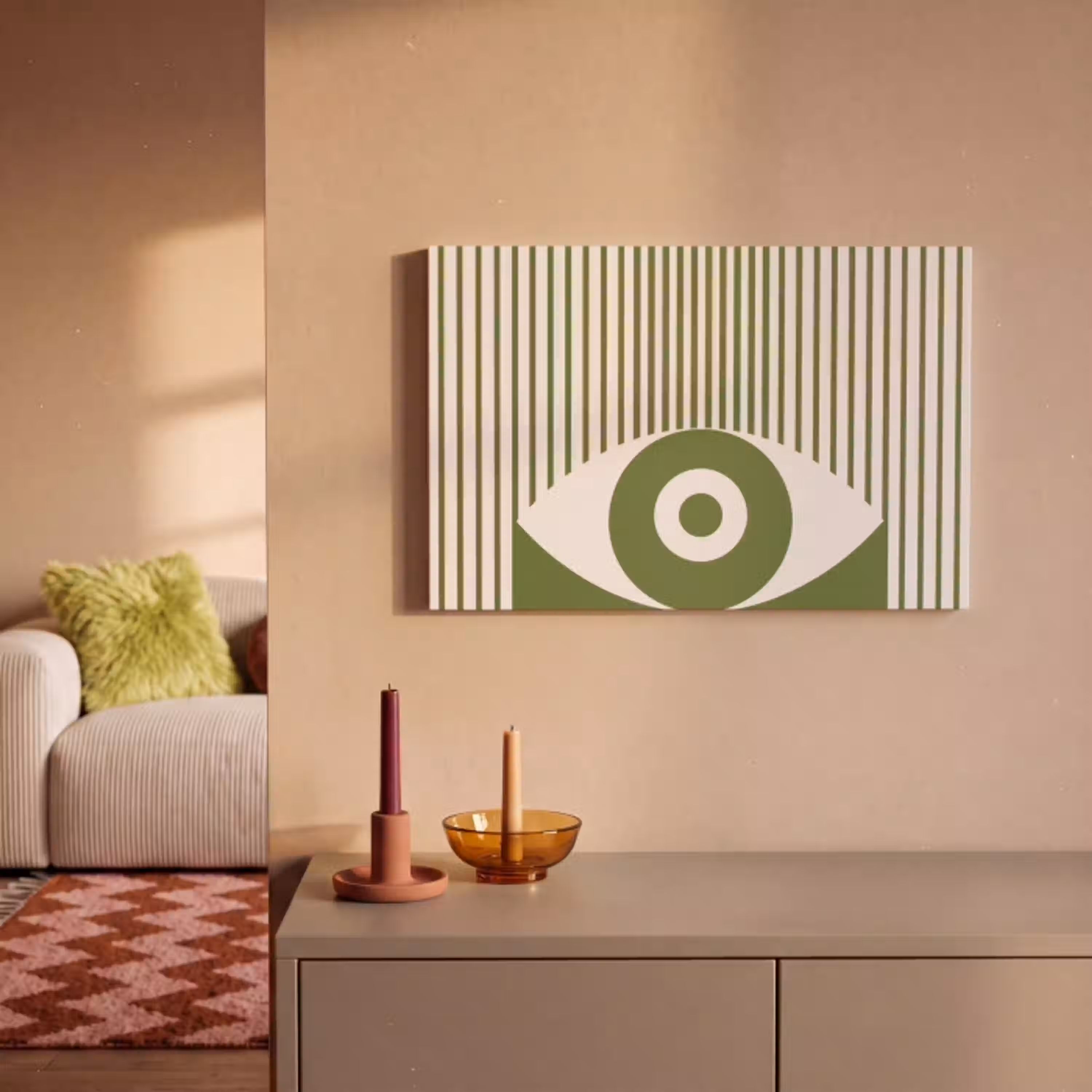 Abstract - Oog - Strepen - Modern - Groen canvas 2cm klein -sfeer1