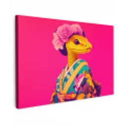 Hagedis - Bloemen - Roze - Kimono Tuinposter op houten frame 2 cm dik klein -3d