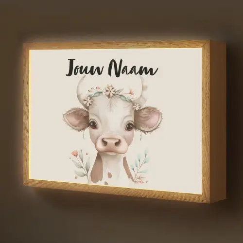 Koe - Bohemian - Kalfje - Bloemen Light Box met batterij (Wandlamp kind) middel -z3d_website