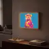 Muis - Kimono - Bloemen - Blauw Light Box met batterij (Wandlamp) middel -sfeer1