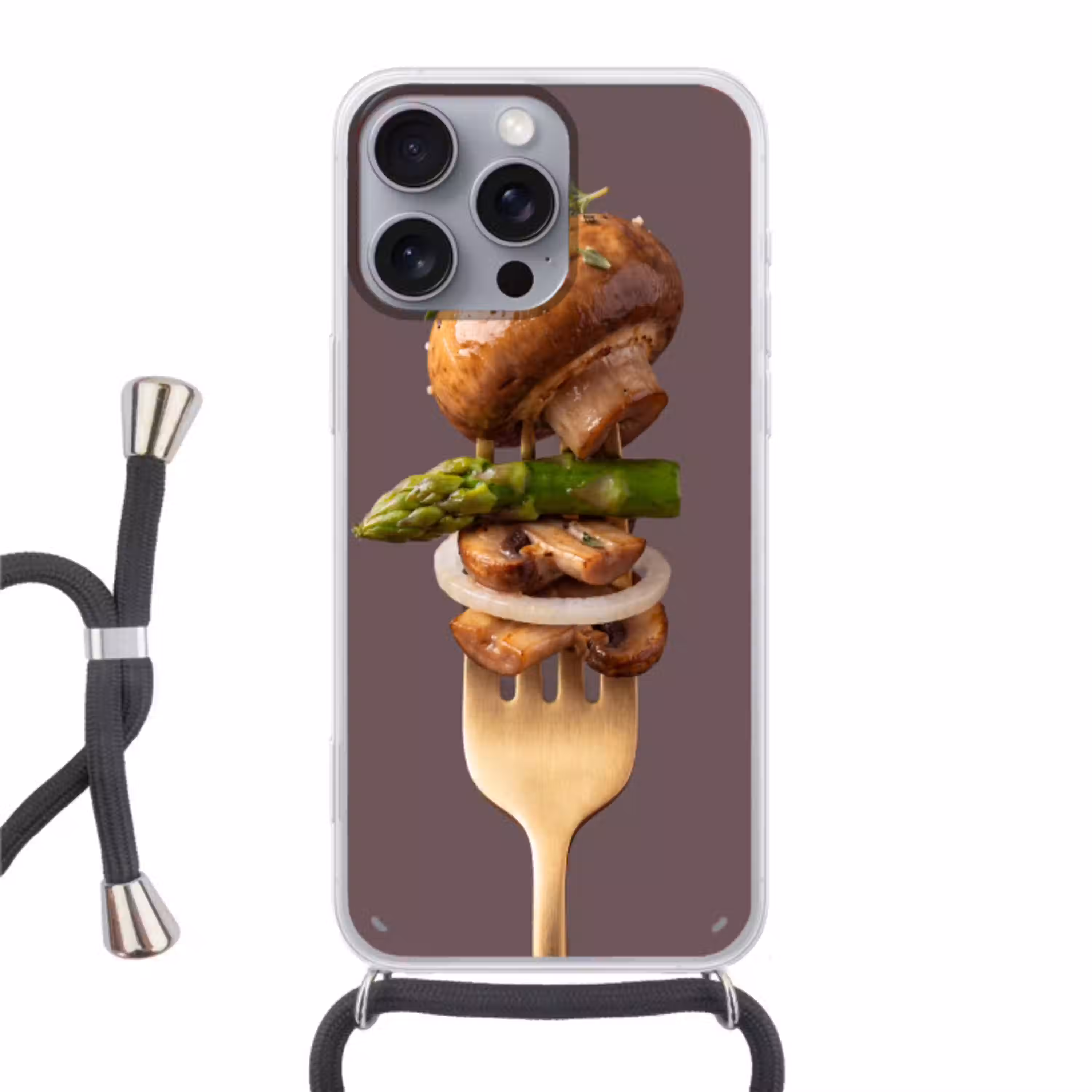 Eten - Gestapeld - Vork Hoesje iPhone 16 Pro Max met koord klein -3d