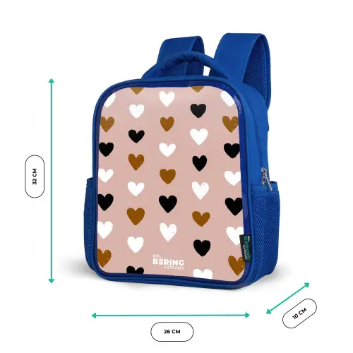 Zwart, wit en bruin hartjespatroon op oudroze achtergrond Kinderrugzak - Blauw middel -productfoto_formaten