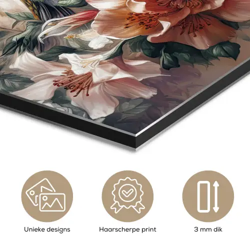 Kolibrie - Vogels - Bloemen - Natuur aluminium wit klein -closeup_NL