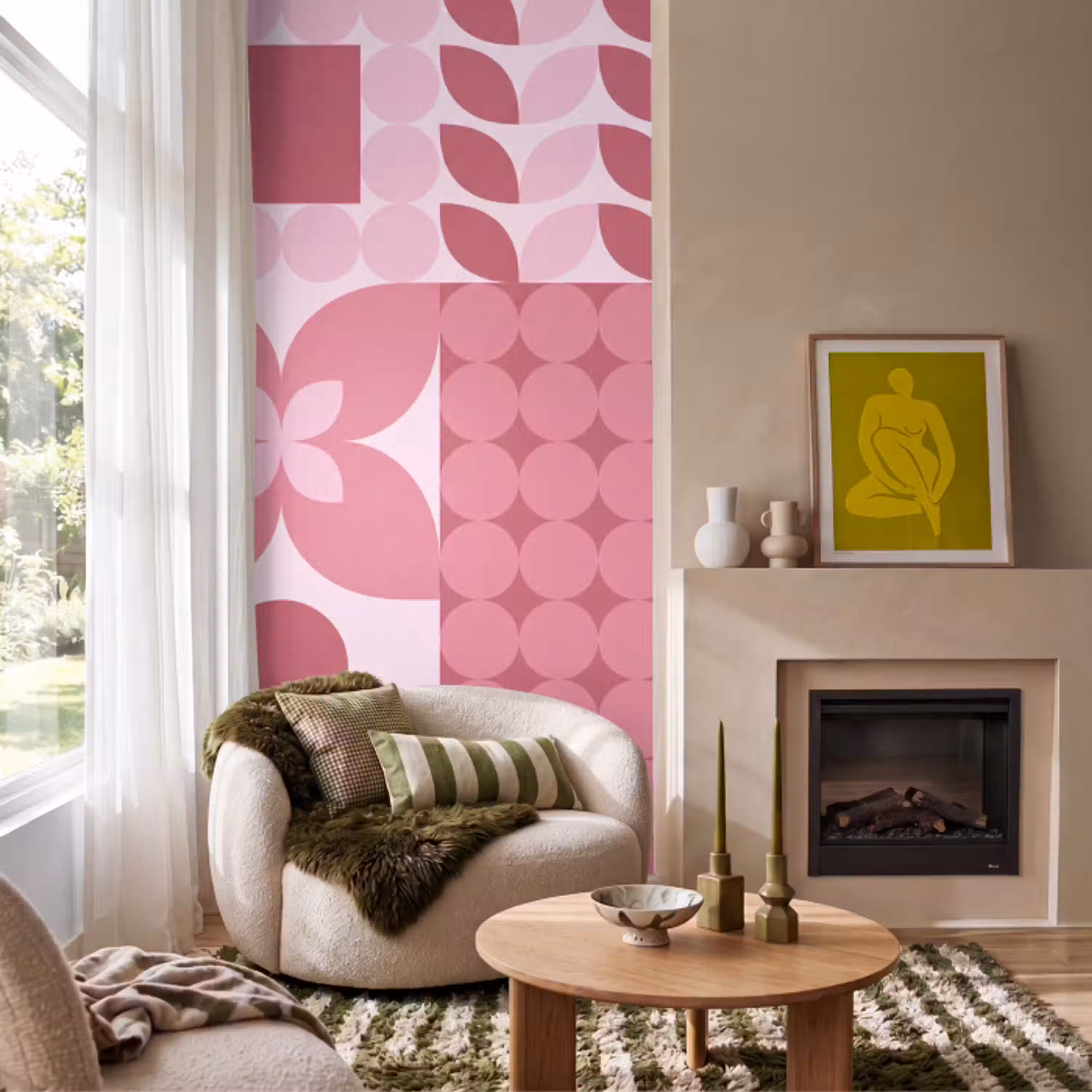 Abstract - Geometrisch - Patroon - Modern - Roze Behang Vlies klein -sfeer2