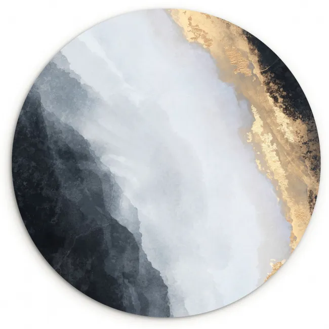 Abstract - Verf - Goud - Zwart - Marmer Wandcirkel kunststof plaat 5mm dik klein -3d