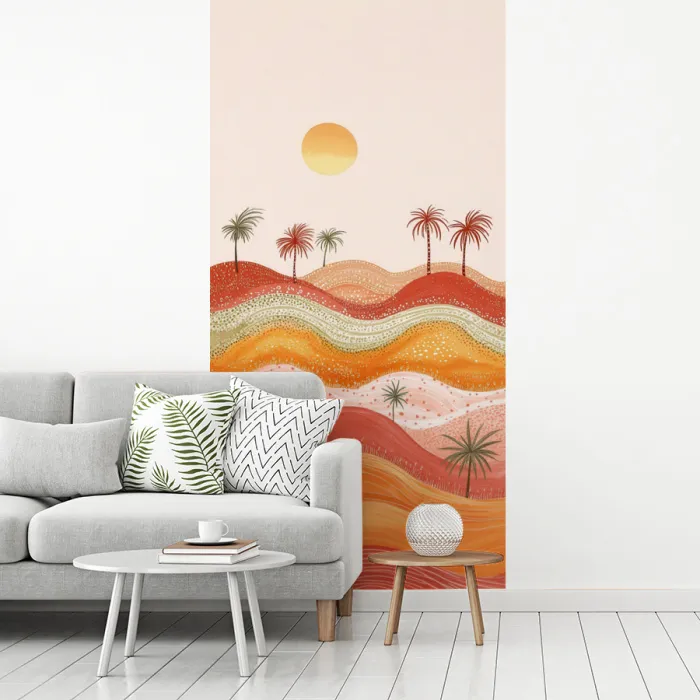 Abstract landschap - Palmbomen - Kleurrijk fotobehang vinyl groot -woonkamer