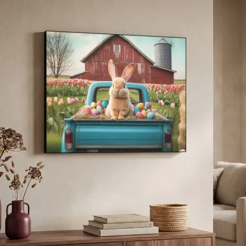 Konijn - Boerderij - Eieren Textielframe zwart klein -sfeer3